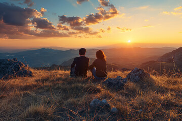 Watching the Sunset from a Hilltop - Couple enjoying a romantic evening