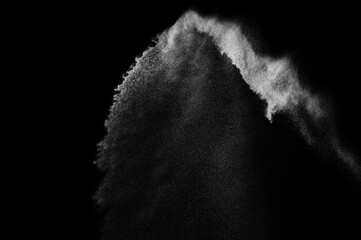 Abstract dust overlay texture. Motion of white particles on black background. Powder explosion.	
