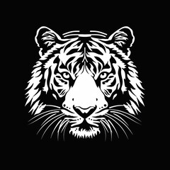 White vector front face of tiger on black background