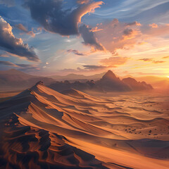 Huge desert landscape with cloudy sky and sunny view