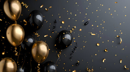 Festive black and gold balloons background - design party banner