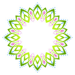 Gradient green frame. Delicate spring mandala. Round Indian ornament. Mandala on white background. Floral oriental pattern Place for your text. Printable home decor.