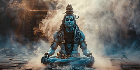 Depiction of Hindu deity Shiva symbolizing concepts within the religion of Hinduism. Concept Hindu Deity Shiva, Symbolism in Hinduism, Religious Concepts, Mythology Interpretation - obrazy, fototapety, plakaty