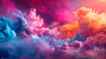 Holiday of spring and bright colors of holi, 4 different clouds of spray paint, Generative AI  - obrazy, fototapety, plakaty