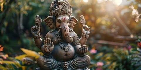 Statue of Lord Ganesha a revered Hindu deity with elephant head. Concept Hindu Deity, Elephant Head, Lord Ganesha, Religious Statue