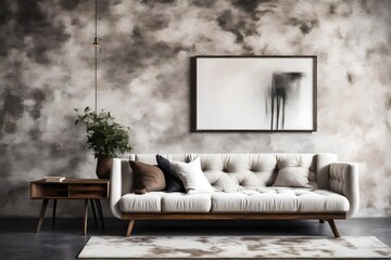 modern living room with sofa and mockup poster frame.