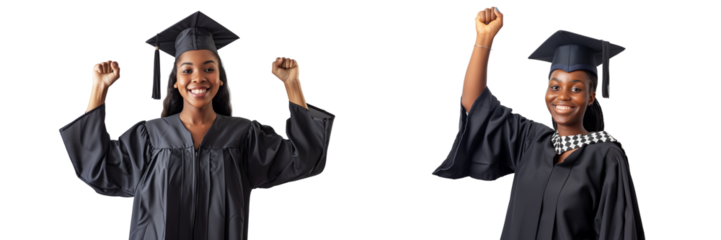 Black Female Graduate in Cap and Gown on Transparent Background