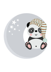 Sweet dreams cute panda on the moon