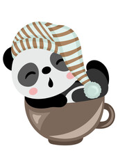 Cute panda sleeping in cup