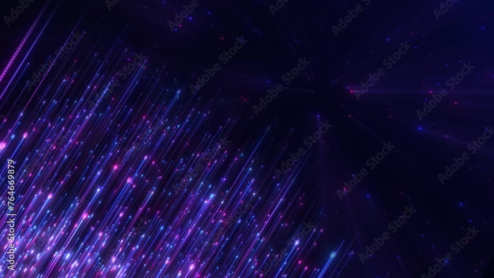 Poster abstract digital background with glowing neon particles flying upward. movement of a stream of lumin