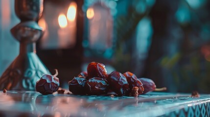 selective focus of dried dates or known as kurma for Ramadan concept