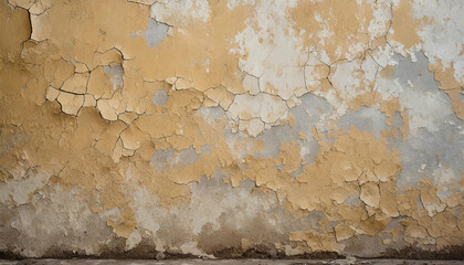 Old wall with cracked paint. Rough texture. Peeling white beige paint.