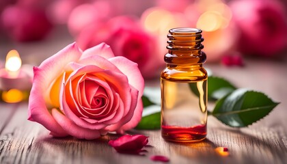 Obraz na płótnie Canvas rose flower and essential oil. spa and aromatherapy 
