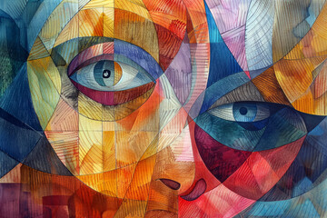 Fototapeta premium Surreal unsettling portrait painting illustration. Abstract portrait painting.