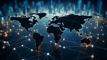 World map with logistic network distribution on background. Logistic and transport concept in front Industrial Container Cargo freight ship for Concept of fast or instant shipping, Online goods orders