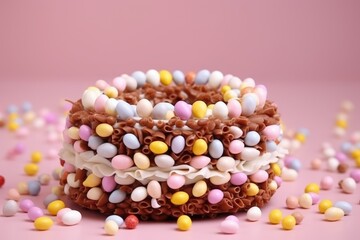 easter bread. easter cake with sugar glaze and colored sprinkles. panetone. traditional pastries, colored eggs