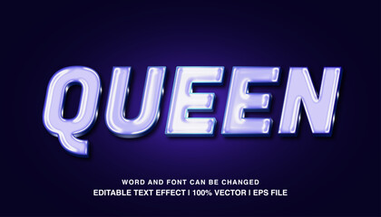 Queen editable text effect template, bold glossy style typeface, premium vector