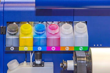 Six Large Colour Ink Tank Bottles at Printer Back