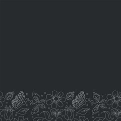 Spring floral frame with butterflies, bees and ladybugs. Seamless flowers background