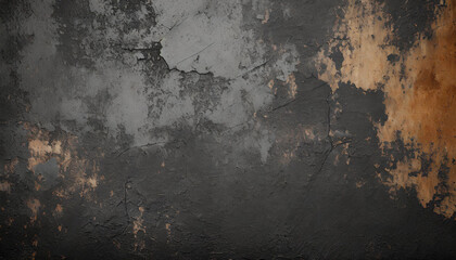 Old wall with cracked paint. Rough texture. Peeling black paint.