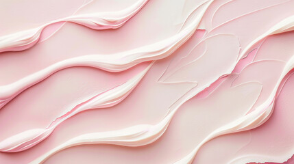 Cream Texture. Pink waves on light pink background, Face cream or lotion. Space for text. - obrazy, fototapety, plakaty