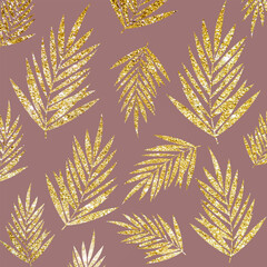 elegant background with glittery gold leaf pattern design  - 764674248