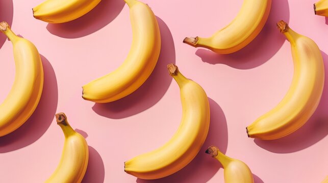 Golden Banana Isometric Pattern on Pink Background