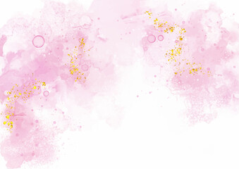 pastel pink hand painted background with gold glitter  - 764674411