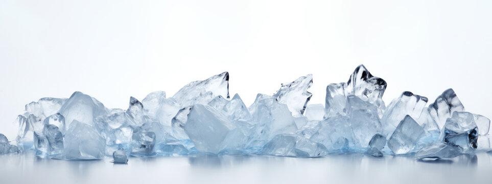 Pieces of crushed ice on a white background.