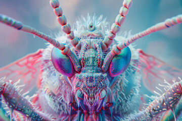 a bug with exaggerated facial features is captured in this photorealistic eye-catching photo. the...