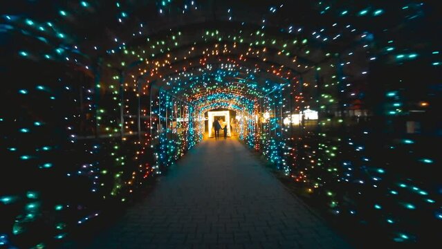 Lumina Park, budapest, Hungary. Beautiful light tunnel. Fun event, christmas lights.