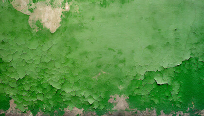 Old wall with cracked paint. Rough texture. Peeling green paint.