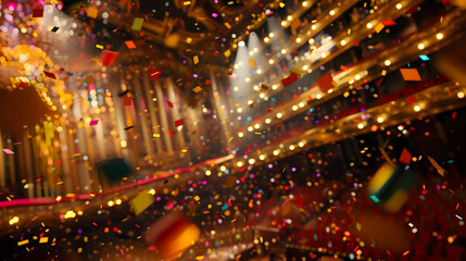 Fototapeta na wymiar Colorful confetti in the big concert hall