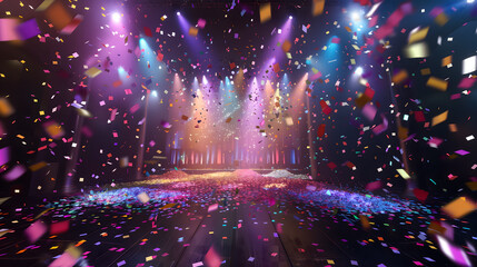 Colorful confetti in the big concert hall - obrazy, fototapety, plakaty