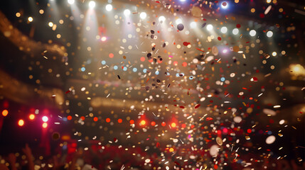 Fototapeta na wymiar Colorful confetti in the big concert hall