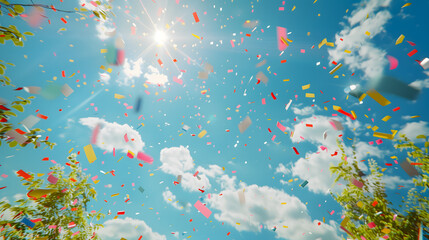 Obraz na płótnie Canvas Colorful conferri flying on bright sky background