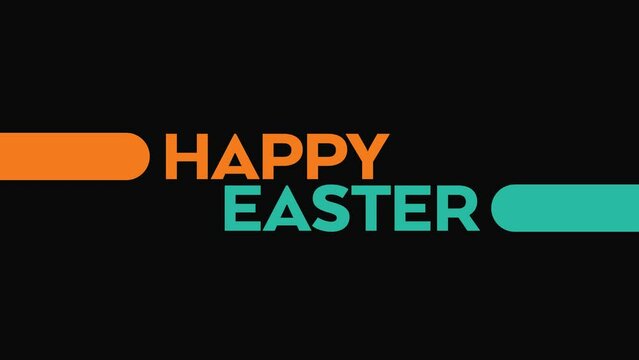 Happy Easter colorful orange teal motion graphics seamlessly loopable text animation on a black background great for celebrating happy easter