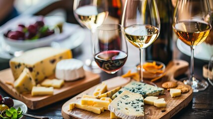 Wine and cheese served for a friendly party in a bar or restaurant.