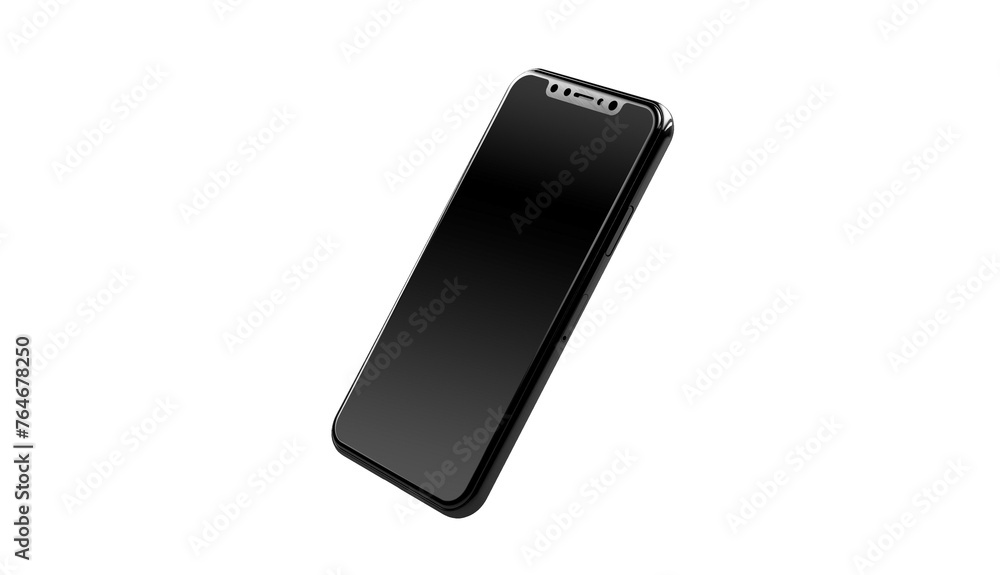 Aufkleber 3d rendering,shiny mobile mockup on black color and reflection ,isolated on white background