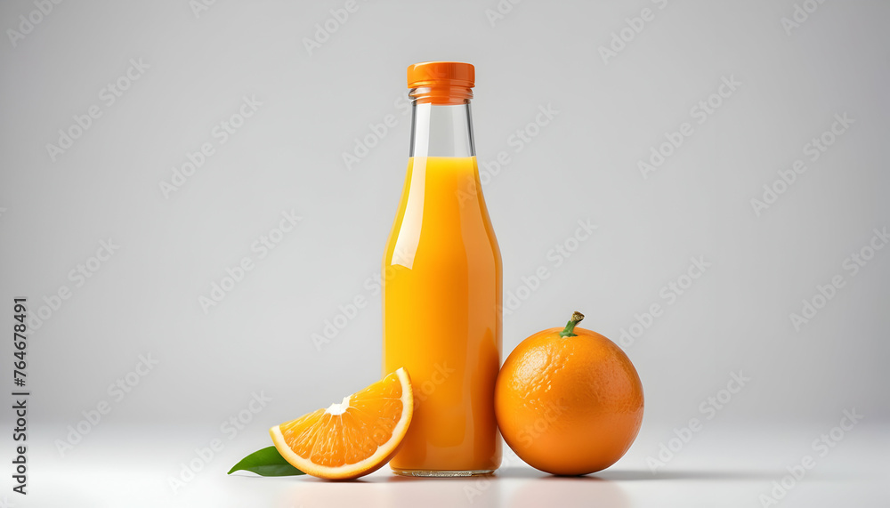 Wall mural bottle of orange juice isolated on a white background