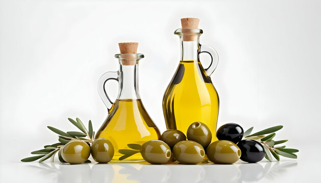 Bottle of olive oil and vinegar isolated on white background