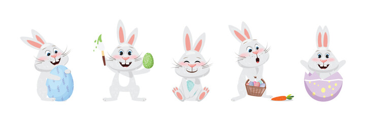 Easter bunny collection. Cute little bunny in different poses