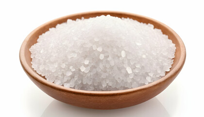 Fototapeta na wymiar bowl of coarse grained salt isolated on white background