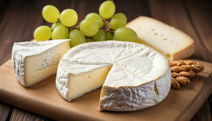 Brie Cheese on wooden background
