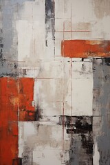 Gray and red painting, in the style of orange and beige, luxurious geometry, puzzle-like pieces