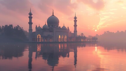 mosque in sunset - obrazy, fototapety, plakaty
