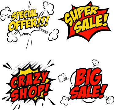 Super Sale!!! Comic style phrase on sunburst background. Design element for flyer, poster. Vector illustration.