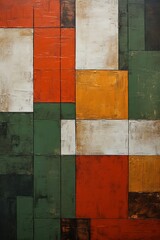 Green and red painting, in the style of orange and beige, luxurious geometry, puzzle-like pieces