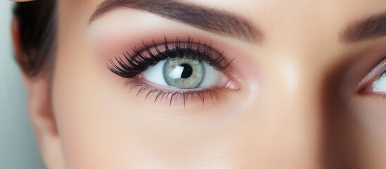 Obraz premium A female with exaggeratedly long eyelashes and a bright pink eye makeup, showcasing a creative and vibrant cosmetic look