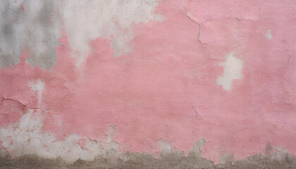 Old wall with cracked paint. Rough texture. Peeling pink paint.
